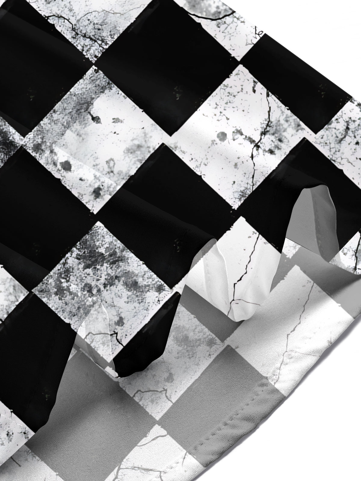 Adaychic Men's Patterned Black And White Checkerboard Print Short Sleeve Shirt with Chest Pocket