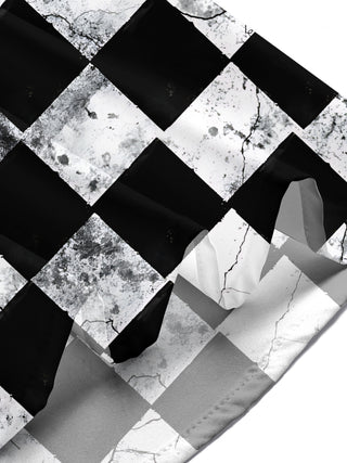 Adaychic Men's Patterned Black And White Checkerboard Print Short Sleeve Shirt with Chest Pocket