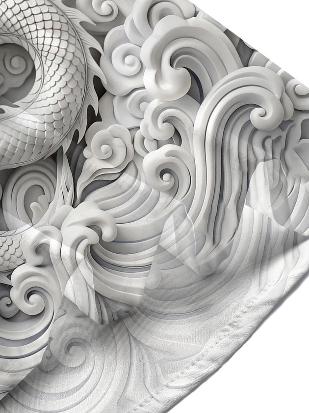 Adaychic Men's 3D 3D Dragon Print Chinese Clouds Print Short Sleeve Shirt with Chest Pocket