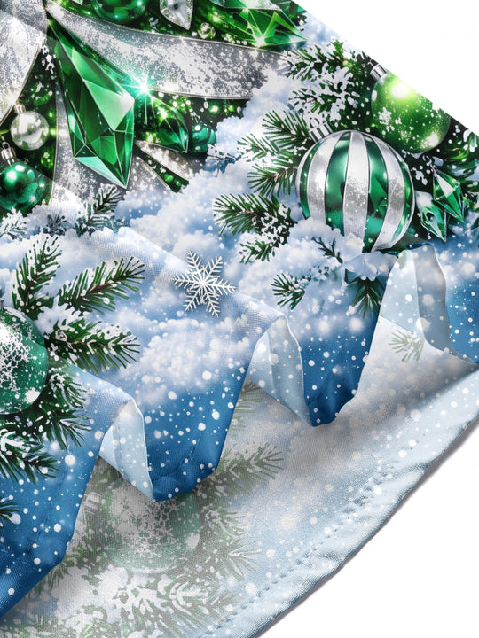 Adaychic Men's Long Sleeve Shirt - Christmas Tree With Ornaments And Snowflakes Print with Chest Pocket