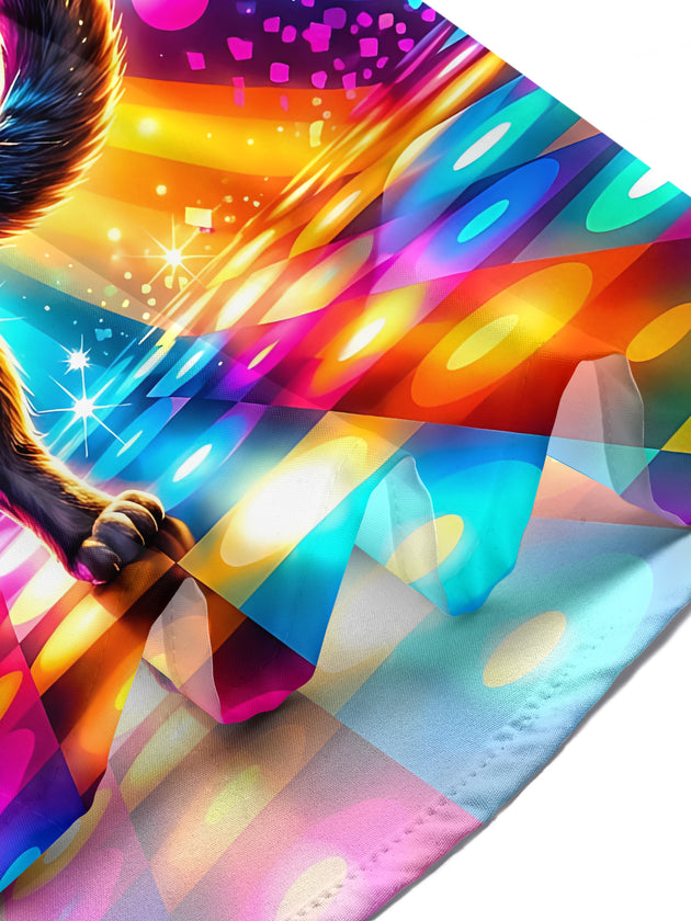 Adaychic Men's Graphic Yoga Cat With Disco Background Print Short Sleeve Shirt with Chest Pocket
