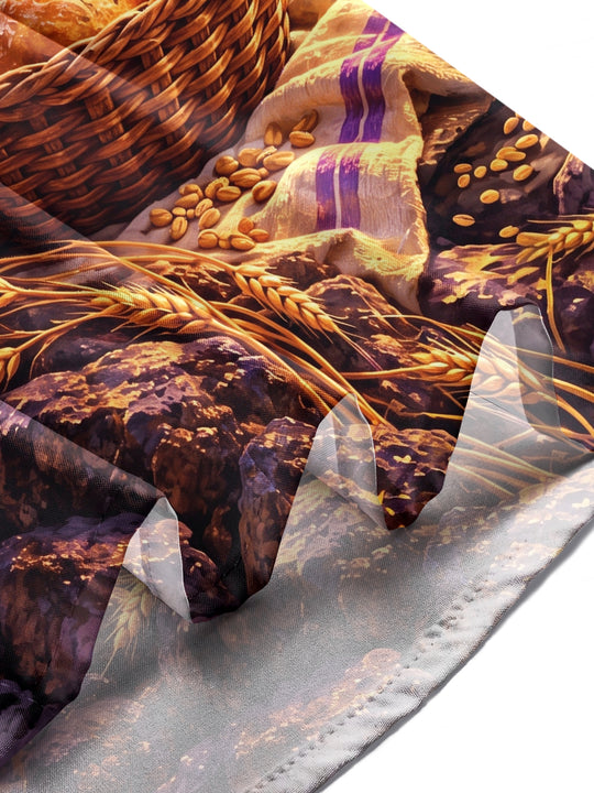 Adaychic Men's Basket Of Bread And Fish With Wheat Print Long Sleeve Shirt with Chest Pocket