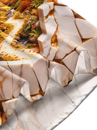 Adaychic Men's Long Sleeve Shirt - Autumn Forest Landscape With Cracked Marble Border Print with Chest Pocket
