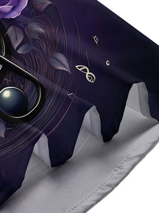 Adaychic Men's Graphic Purple Rose Print Treble Clef Print Short Sleeve Shirt with Chest Pocket