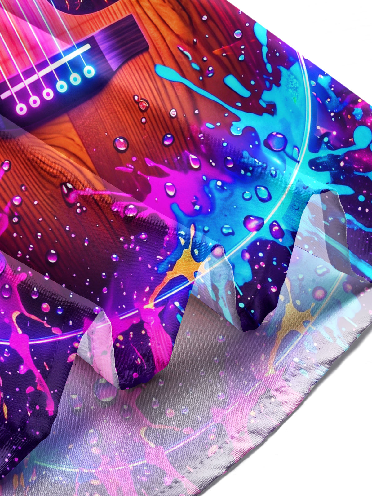 Adaychic Men's Long Sleeve Shirt - Acoustic Guitar With Neon Splash And Water Droplets Print with Chest Pocket