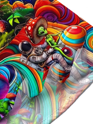Adaychic Men's Graphic Psychedelic Mushroom Alien Print Short Sleeve Button Down Shirt with Chest Pocket