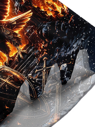 Adaychic Men's Graphic Eagle Print Gothic Cathedral Print Short Sleeve Shirt with Chest Pocket