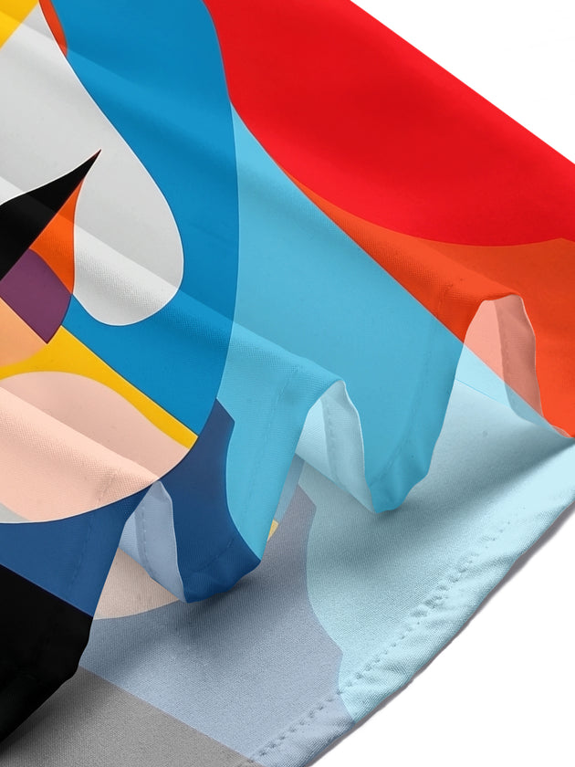 Colorful Geometry Face Men's Pocket Short Sleeve Shirts