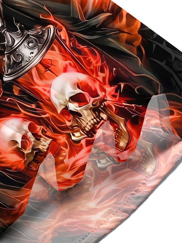 Adaychic Men's Graphic Grim Reaper Skull Flame Print Short Sleeve Button Down Shirt with Chest Pocket