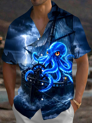 men's Hawaiian shirt front view tropical beach vacation