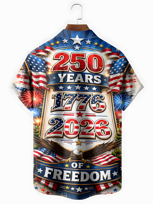 Men's American flag print short sleeve shirt back view