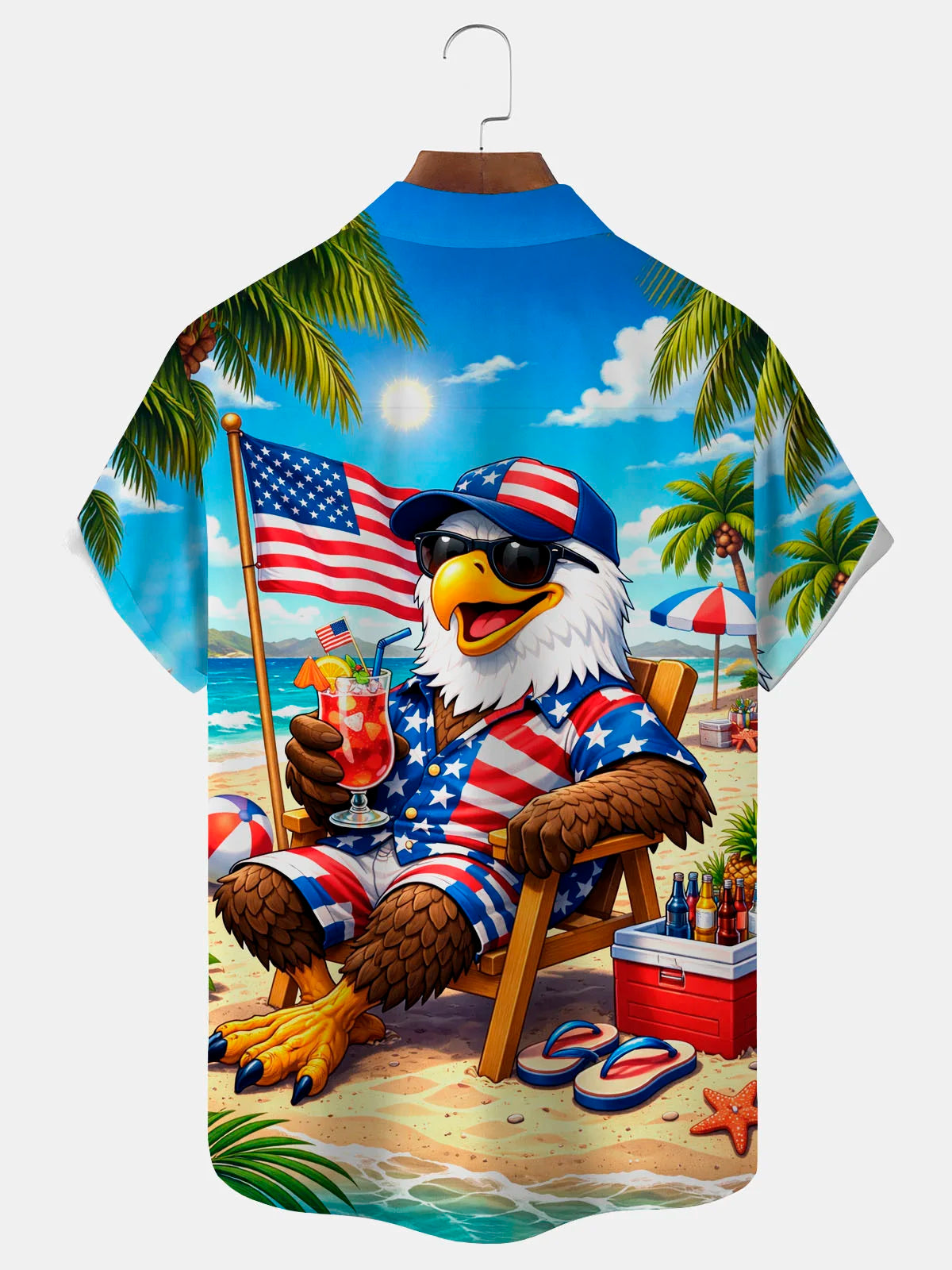 Hawaii Flag Eagle Vacation Men's Pocket Short Sleeve Shirts
