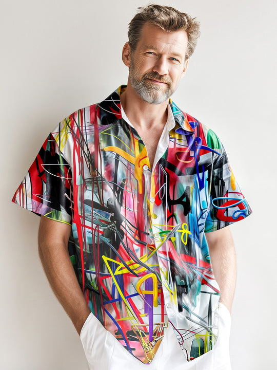 men's casual retro tie dye short sleeve shirt front view