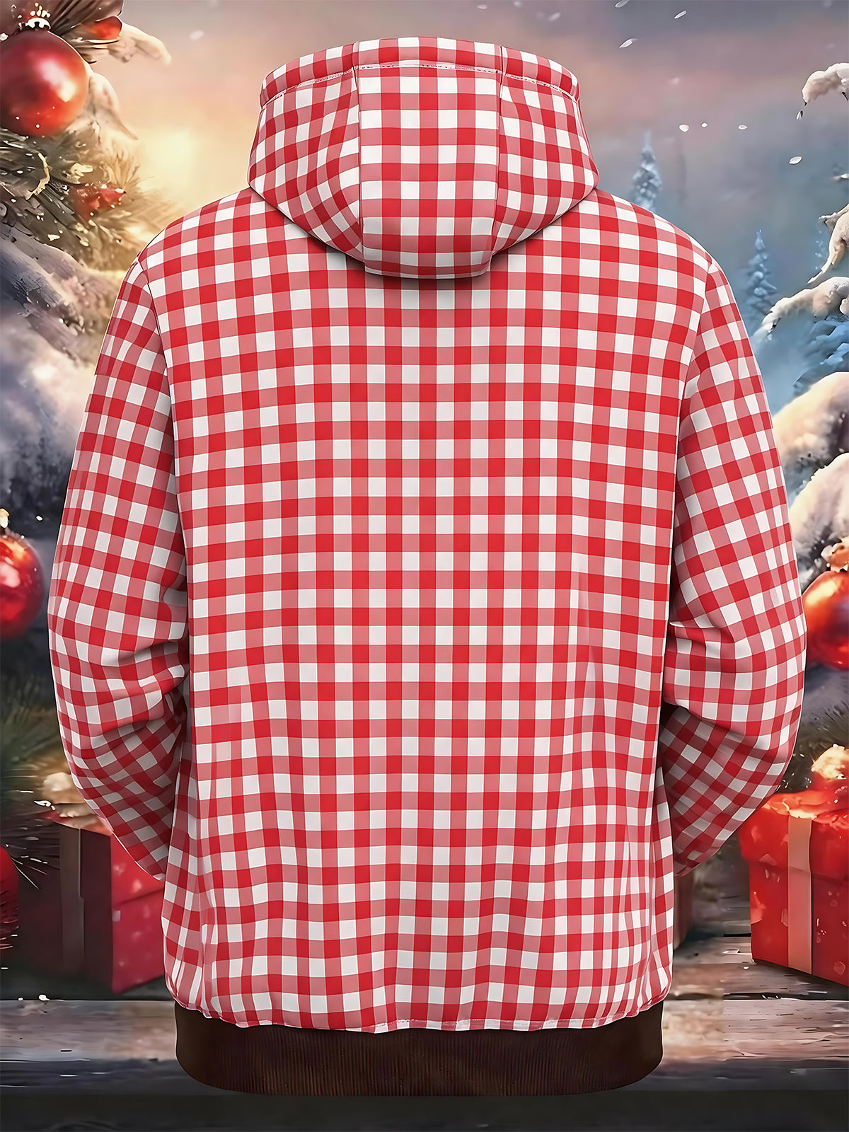 Adaychic Men's Printed Gingham Check Print Long Sleeve Hoodie with Chest Pocket