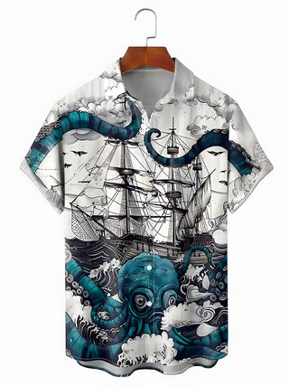 men's Hawaiian shirt front view tropical beach vacation