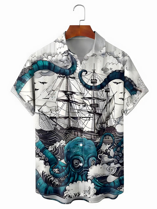 men's Hawaiian shirt front view tropical beach vacation