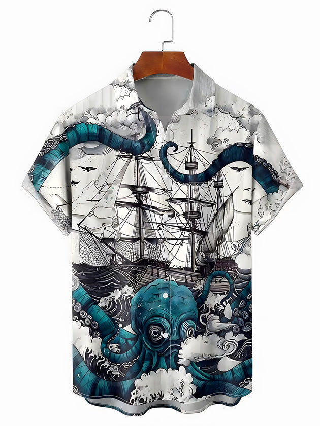 men's Hawaiian shirt front view tropical beach vacation
