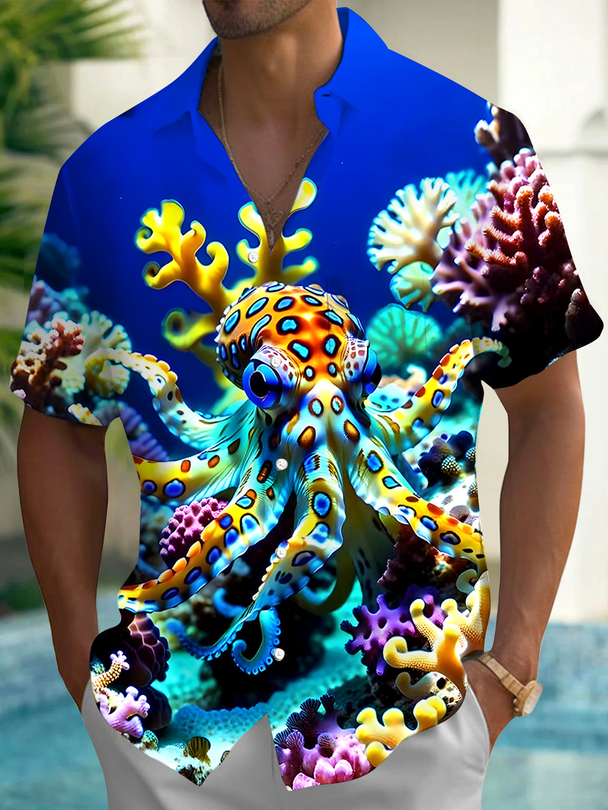 Hawaiian Octopus Men's Pocket Short Sleeve Shirts