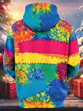 Adaychic Men's Striped Rainbow Tie Dye Print Long Sleeve Hoodie with Chest Pocket