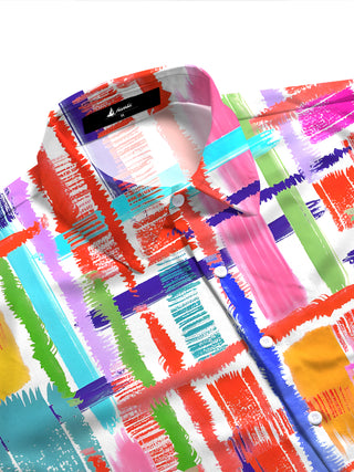 Women's geometric print half sleeve shirt side view