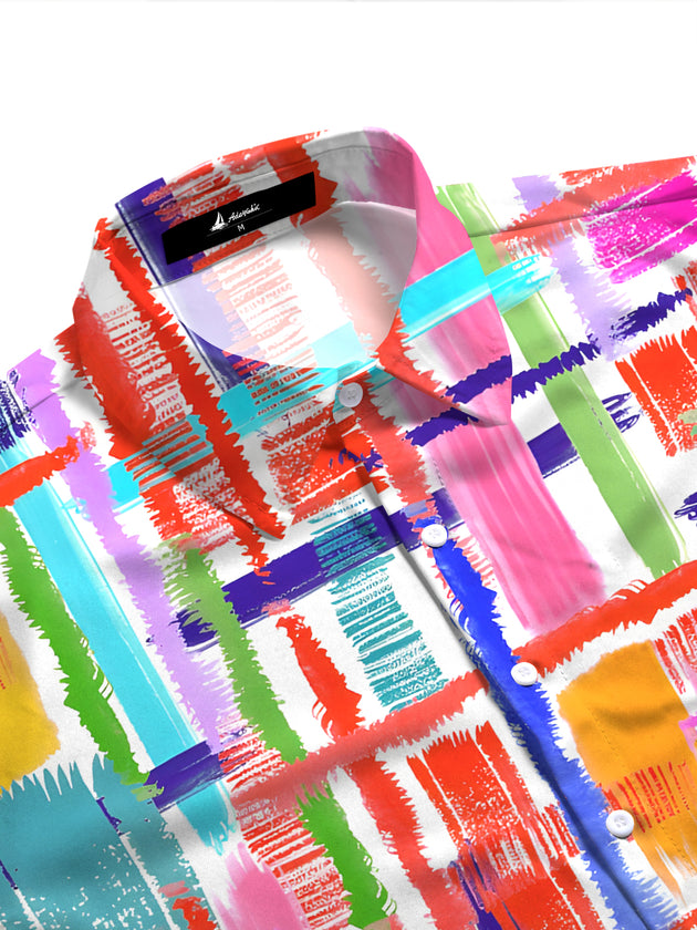 Women's geometric print half sleeve shirt side view