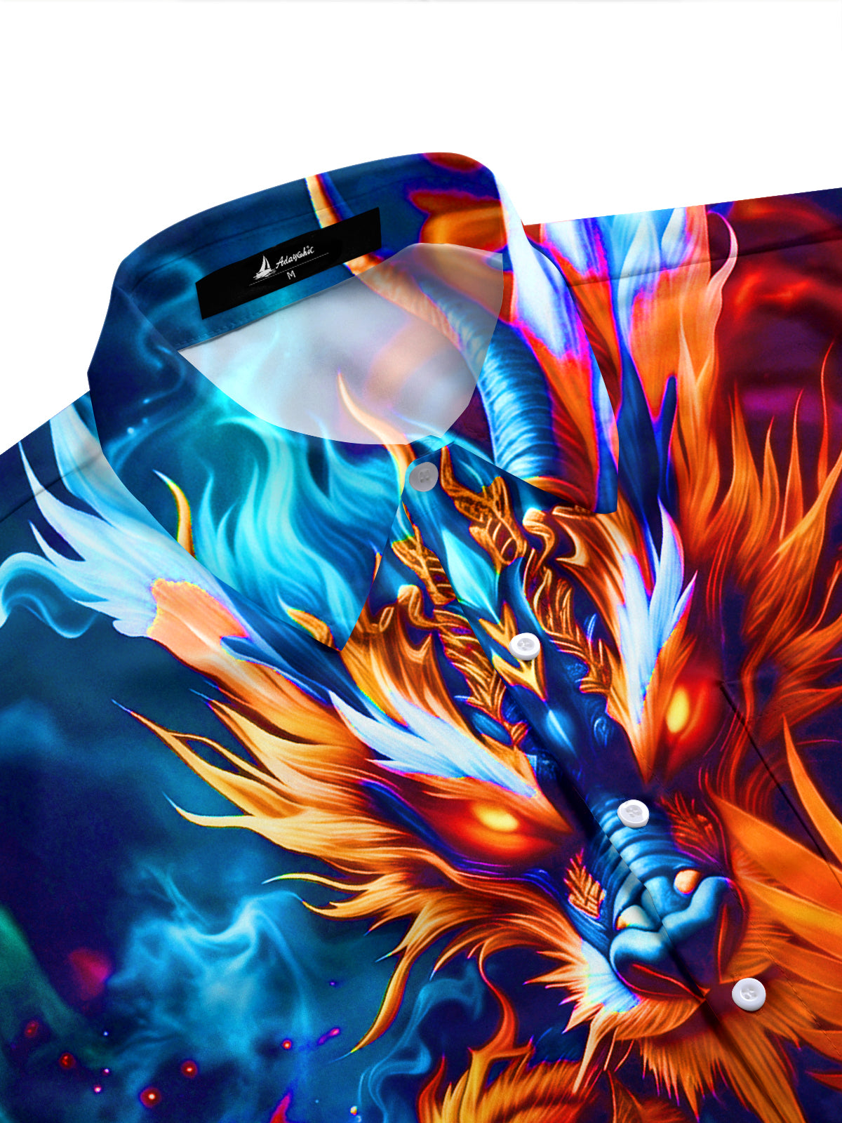 Adaychic Men's Graphic 3D Dragon Tiger Phoenix Turtle Print Short Sleeve Button Down Shirt with Chest Pocket