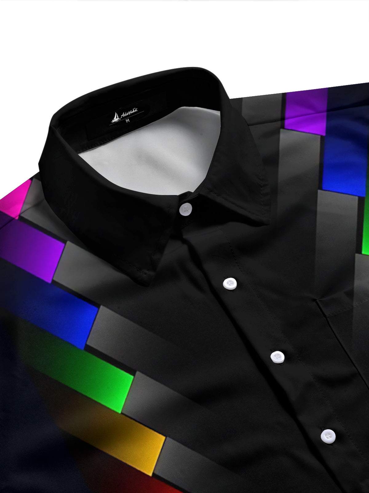Adaychic Men's Rainbow Geometric Chevron Print Short Sleeve Shirt with Chest Pocket