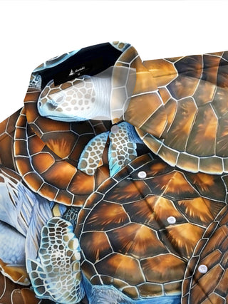 Turtle Print Men's Pocket Short Sleeve Shirts