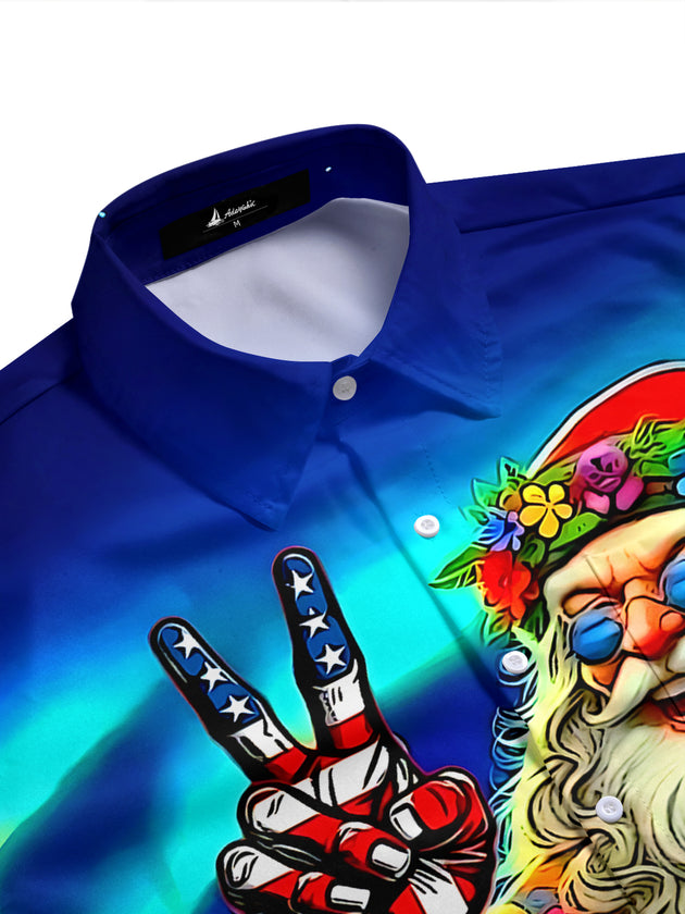 Hippie Santa Claus American Flag Men's Pocket Short Sleeve Shirts