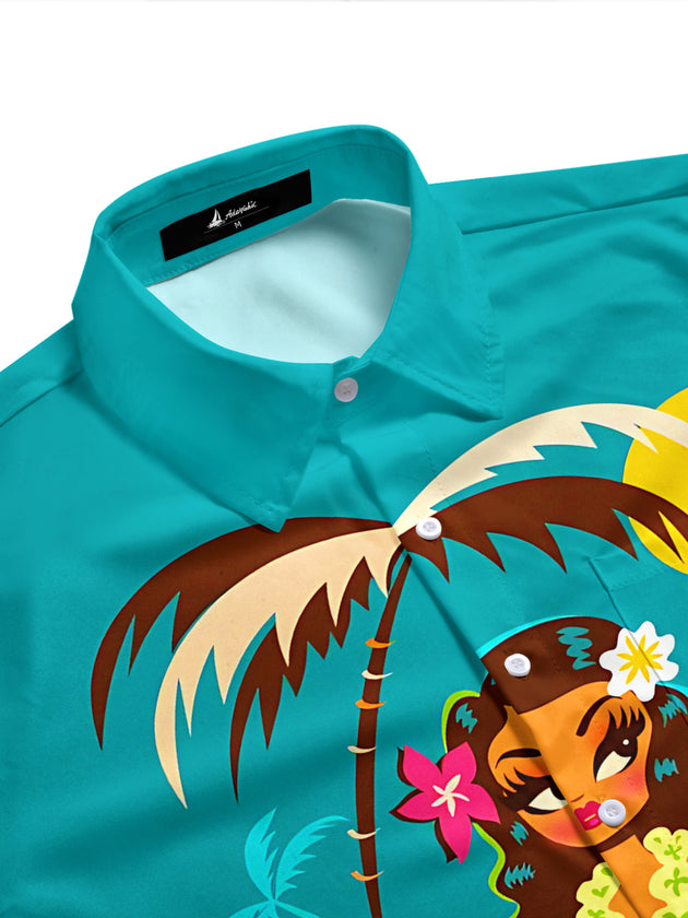 Hawaiian Coconut Tree Men's Pocket Short Sleeve Shirts
