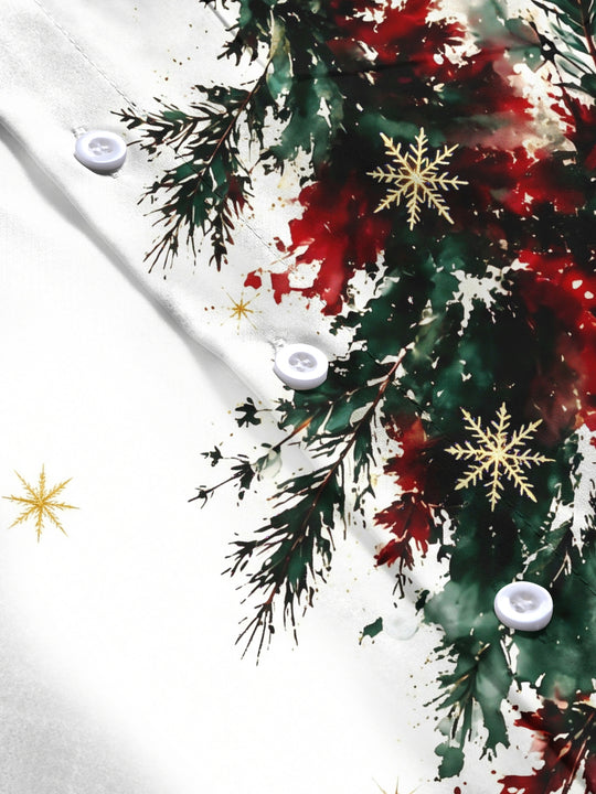 Adaychic Men's Watercolor Christmas Tree And Snowflakes Print Long Sleeve Shirt with Chest Pocket