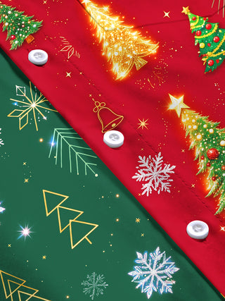 Adaychic Men's Printed Christmas Trees And Snowflakes Print Long Sleeve Shirt with Chest Pocket