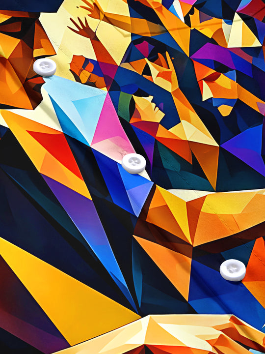 Adaychic Men's Graphic Geometric DJ Print Party Crowd Print Short Sleeve Shirt with Chest Pocket