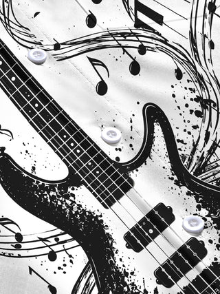Adaychic Men's Long Sleeve Shirt - Electric Guitar And Piano Keys With Musical Notes Print with Chest Pocket