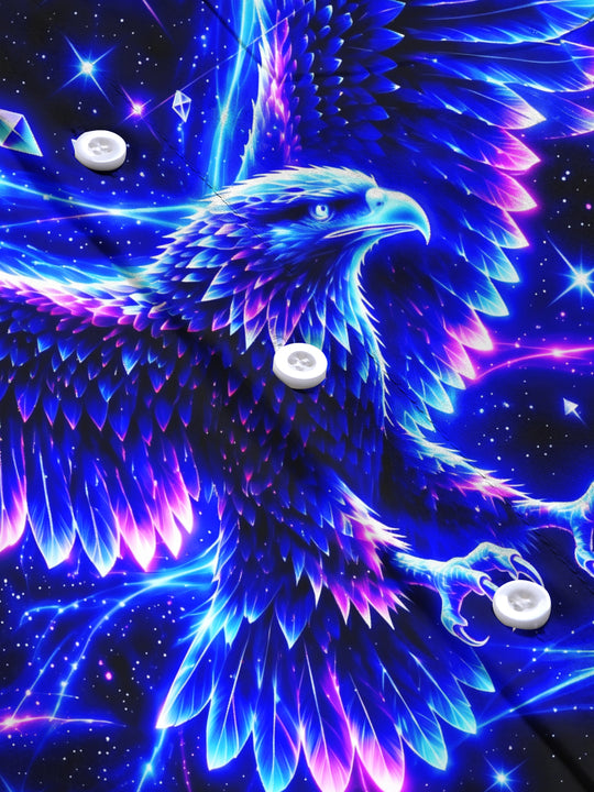 Adaychic Men's Neon Eagle With Galaxy Background Print Long Sleeve Shirt with Chest Pocket