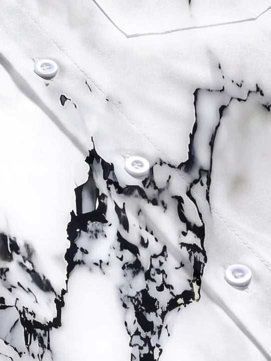 Adaychic Men's Printed Marble Print Short Sleeve Shirt with Chest Pocket