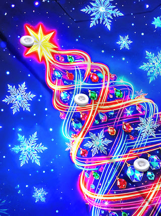 Adaychic Men's Long Sleeve Shirt - Neon Light Spiral Christmas Tree With Ornaments Print with Chest Pocket