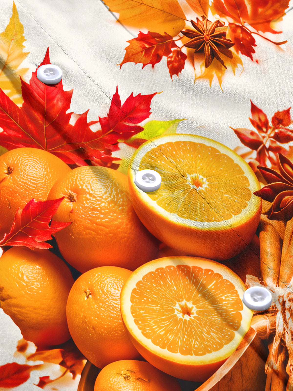 Adaychic Men's Printed Autumn Maple Leaves And Oranges Print Long Sleeve Shirt with Chest Pocket