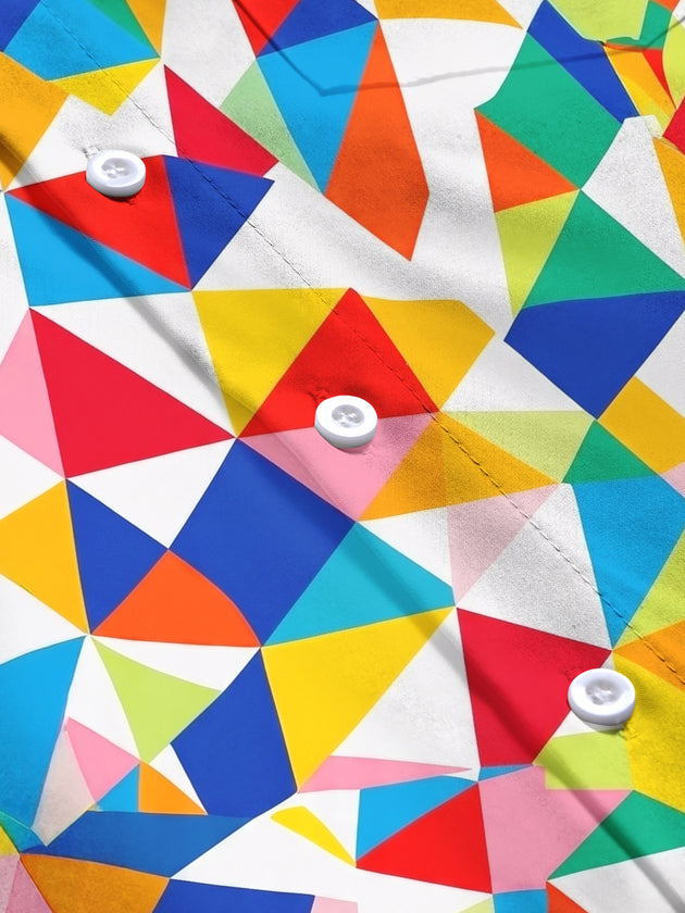 Adaychic Men's Printed Colorful Geometric Triangles Print Long Sleeve Shirt with Chest Pocket