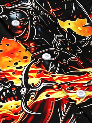 Adaychic Men's Graphic Flame Print Halloween Print Short Sleeve Shirt with Chest Pocket