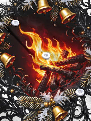 Adaychic Men's Printed Christmas Bonfire And Bells Print Long Sleeve Shirt with Chest Pocket