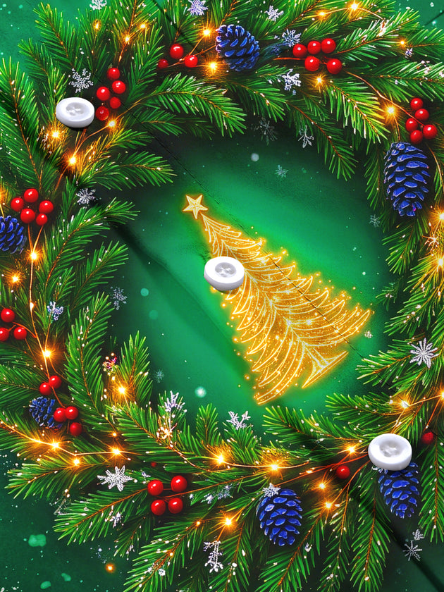 Adaychic Men's Christmas Wreath With Golden Tree Print Long Sleeve Shirt with Chest Pocket