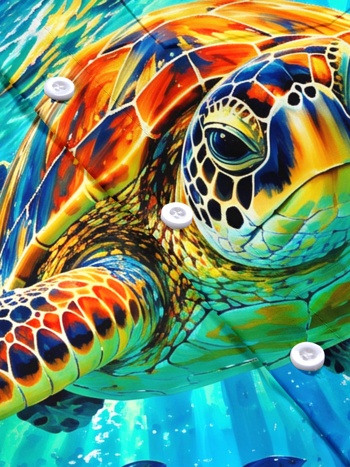 Adaychic Men's Hawaiian Sea Turtle And Coral Reef Print Short Sleeve Shirt with Chest Pocket