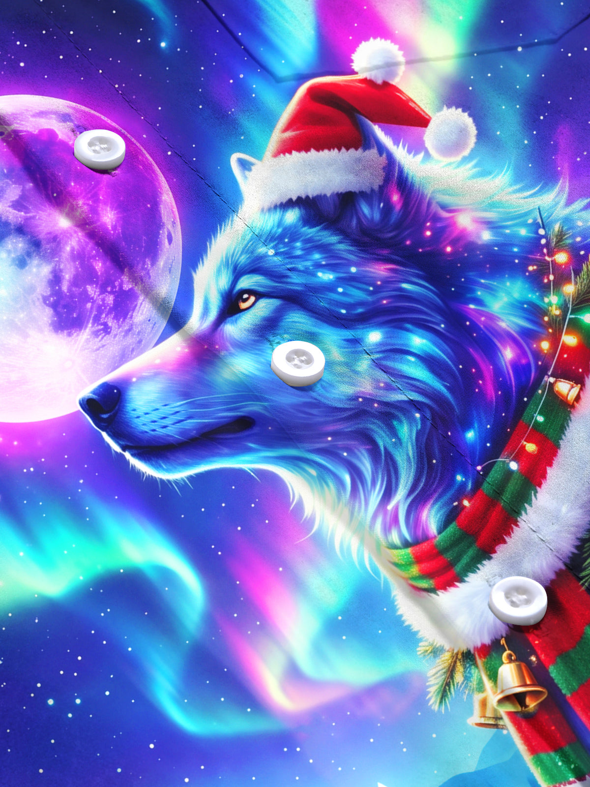 Adaychic Men's Wolf With Santa Hat And Christmas Scarf Print Long Sleeve Shirt with Chest Pocket