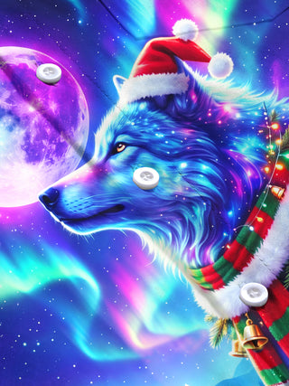 Adaychic Men's Wolf With Santa Hat And Christmas Scarf Print Long Sleeve Shirt with Chest Pocket