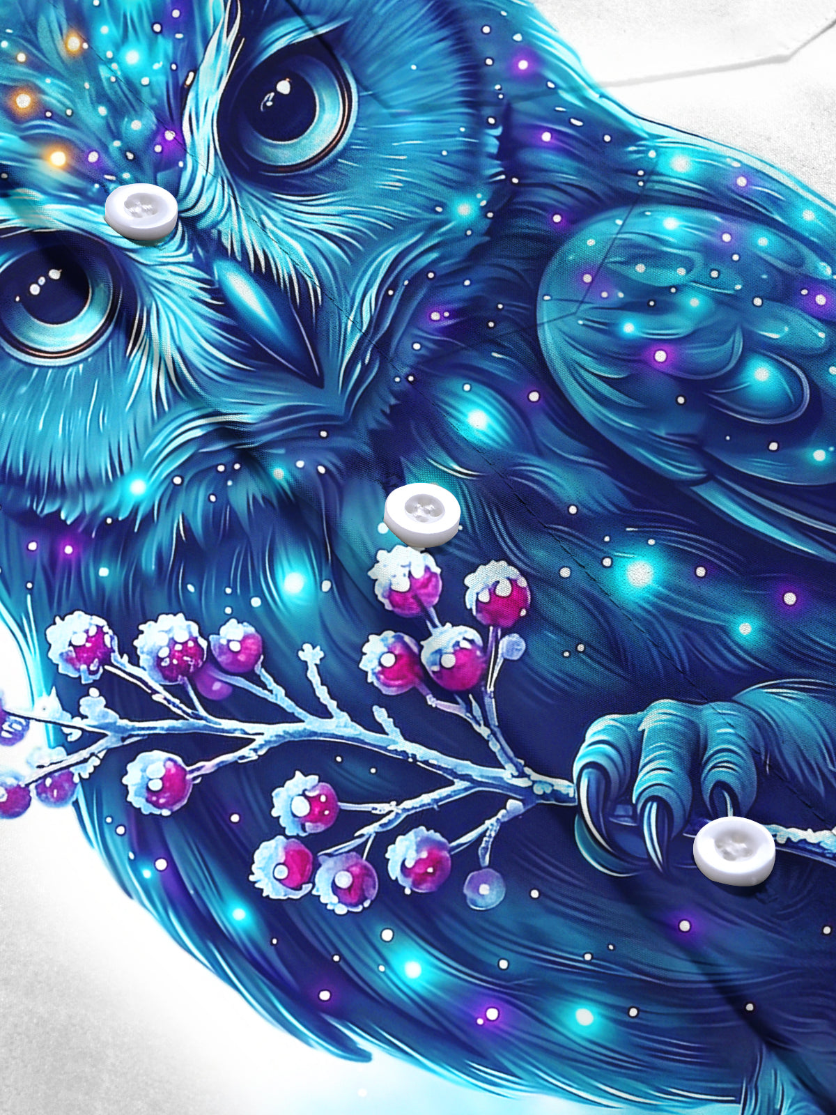 Adaychic Men's Graphic Blue Owl With Snowy Berries Print Long Sleeve Shirt with Chest Pocket