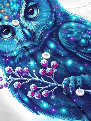 Adaychic Men's Graphic Blue Owl With Snowy Berries Print Long Sleeve Shirt with Chest Pocket