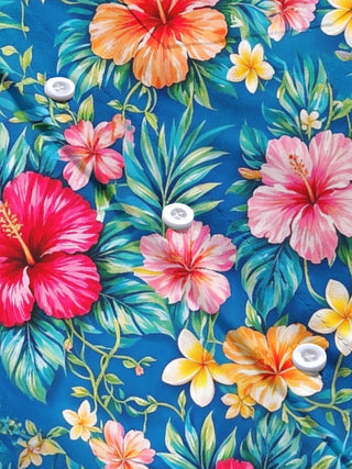 Adaychic Men's Tropical Hibiscus And Plumeria Flowers Print Long Sleeve Shirt with Chest Pocket