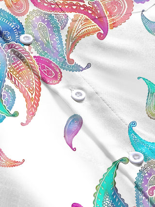 Adaychic Men's Printed Colorful Paisley Print Long Sleeve Shirt with Chest Pocket