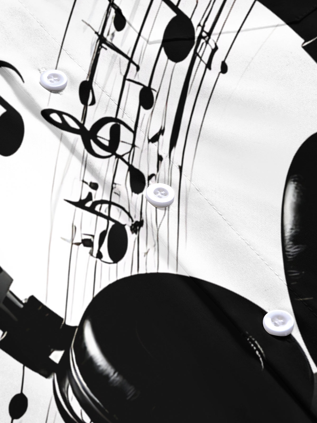 Adaychic Men's Printed Headphones Print Musical Notes Print Short Sleeve Shirt with Chest Pocket
